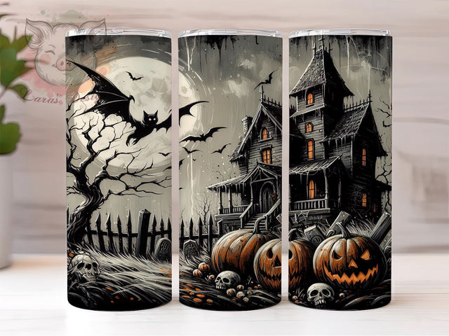 Halloween Haunted House 20 oz Skinny Tumbler Sublimation Design, Straight & Tapered Tumbler Png, Spooky Halloween Tumbler Png, Digital Download PNG Sublimation Lara' s Designs 