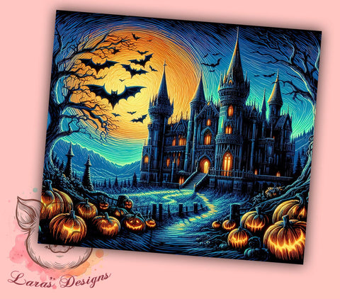 Halloween Haunted House 20 oz Skinny Tumbler Sublimation Design, Straight & Tapered Tumbler Png, Spooky Halloween Tumbler Png, Digital Download PNG Sublimation Lara' s Designs 