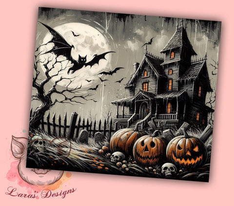 Halloween Haunted House 20 oz Skinny Tumbler Sublimation Design, Straight & Tapered Tumbler Png, Spooky Halloween Tumbler Png, Digital Download PNG Sublimation Lara' s Designs 