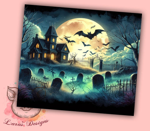 Halloween Haunted House 20 oz Skinny Tumbler Sublimation Design, Straight & Tapered Tumbler Png, Spooky Halloween Tumbler Png, Digital Download PNG Sublimation Lara' s Designs 