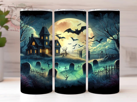 Halloween Haunted House 20 oz Skinny Tumbler Sublimation Design, Straight & Tapered Tumbler Png, Spooky Halloween Tumbler Png, Digital Download PNG Sublimation Lara' s Designs 