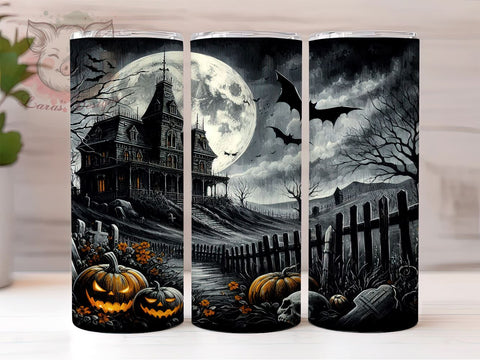 Halloween Haunted House 20 oz Skinny Tumbler Sublimation Design, Straight & Tapered Tumbler Png, Spooky Halloween Tumbler Png, Digital Download PNG Sublimation Lara' s Designs 