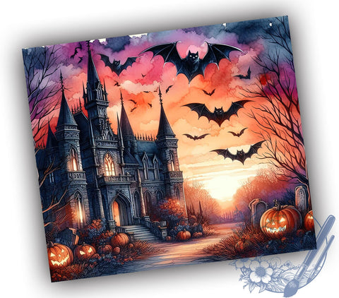 Halloween Haunted House 20oz Skinny Tumbler PNG, Spooky Fall Tumbler Sublimation Wrap, Straight & Tapered Tumbler Wrap, Instant Digital Download Sublimation ToriDesigns 