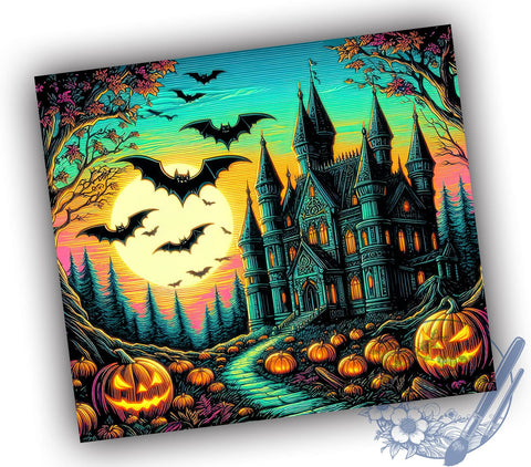 Halloween Haunted House 20oz Skinny Tumbler PNG, Spooky Fall Tumbler Sublimation Wrap, Straight & Tapered Tumbler Wrap, Instant Digital Download Sublimation ToriDesigns 