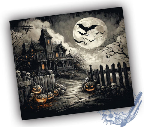Halloween Haunted House 20oz Skinny Tumbler PNG, Spooky Fall Tumbler Sublimation Wrap, Straight & Tapered Tumbler Wrap, Instant Digital Download Sublimation ToriDesigns 