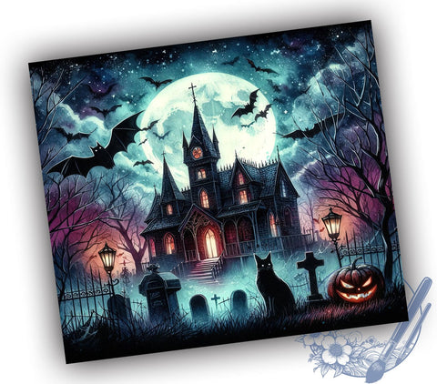 Halloween Haunted House 20oz Skinny Tumbler PNG, Spooky Fall Tumbler Sublimation Wrap, Straight & Tapered Tumbler Wrap, Instant Digital Download Sublimation ToriDesigns 