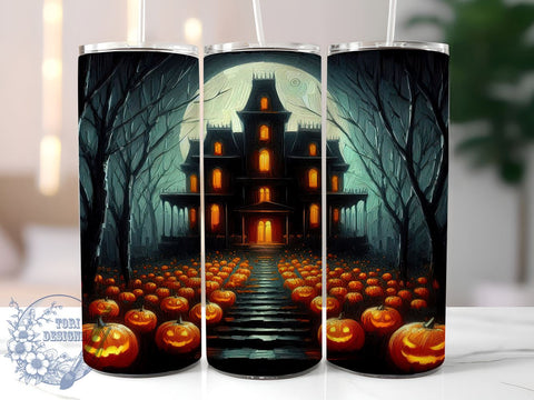 Halloween Haunted House 20oz Skinny Tumbler, Spooky Fall Tumbler Png, Straight & Tapered Tumbler Wrap, Instant Digital Download Sublimation ToriDesigns 