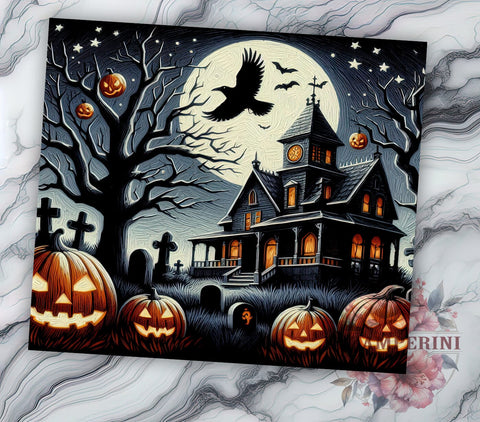 Halloween Haunted House 20oz Tumbler PNG, Halloween Spooky Tumbler Png, Straight & Tapered Tumbler Wrap, Instant Digital Download Sublimation Li Zamperini 