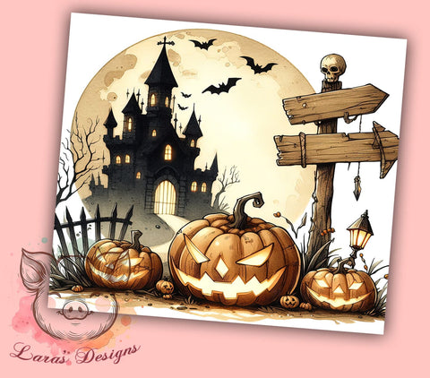 Halloween Haunted House 20oz Tumbler Png, Straight & Tapered Tumbler Png, Creepy House Tumbler Png, Digital Download PNG Sublimation Lara' s Designs 