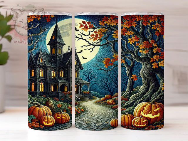 Halloween Haunted House 20oz Tumbler Png, Straight & Tapered Tumbler Png, Spooky Fall Tumbler Png, Digital Download PNG Sublimation Lara' s Designs 