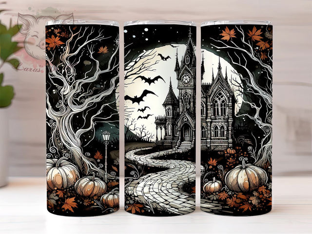 Halloween Haunted House 20oz Tumbler Png, Straight & Tapered Tumbler Png, Spooky Fall Tumbler Png, Digital Download PNG Sublimation Lara' s Designs 