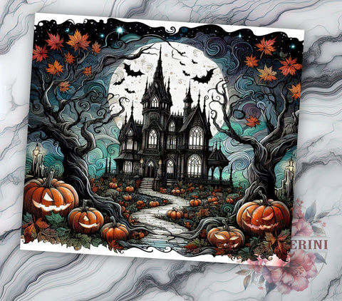 Halloween Haunted House 20oz Tumbler Wrap PNG, Creepy House Tumbler Png, Straight & Tapered Tumbler Wrap, Instant Digital Download Sublimation Li Zamperini 