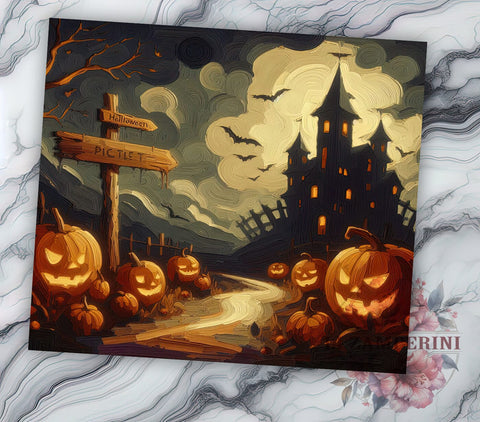 Halloween Haunted House 20oz Tumbler Wrap PNG, Creepy House Tumbler Png, Straight & Tapered Tumbler Wrap, Instant Digital Download Sublimation Li Zamperini 