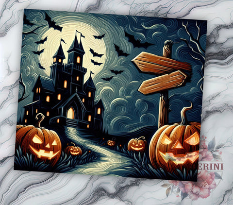 Halloween Haunted House 20oz Tumbler Wrap PNG, Creepy House Tumbler Png, Straight & Tapered Tumbler Wrap, Instant Digital Download Sublimation Li Zamperini 