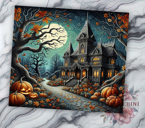 Halloween Haunted House 20oz Tumbler Wrap PNG, Creepy House Tumbler Png, Straight & Tapered Tumbler Wrap, Instant Digital Download Sublimation Li Zamperini 