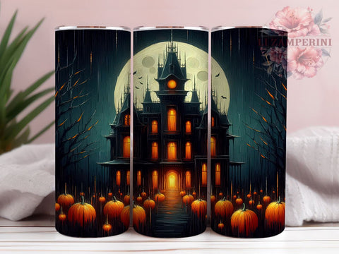 Halloween Haunted House 20oz Tumbler Wrap PNG, Spooky Fall Tumbler Png, Straight & Tapered Tumbler Wrap, Instant Digital Download Sublimation Li Zamperini 