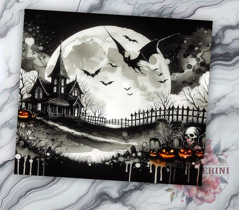 Halloween Haunted House 20oz Tumbler Wrap PNG, Spooky Fall Tumbler PNG Sublimation Design, Straight & Tapered Tumbler Wrap, Instant Digital Download Sublimation Li Zamperini 