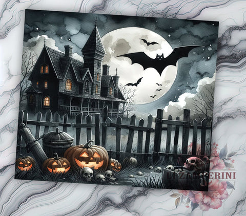Halloween Haunted House 20oz Tumbler Wrap PNG, Spooky Fall Tumbler PNG Sublimation Design, Straight & Tapered Tumbler Wrap, Instant Digital Download Sublimation Li Zamperini 