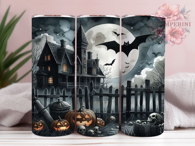 Halloween Haunted House 20oz Tumbler Wrap PNG, Spooky Fall Tumbler PNG Sublimation Design, Straight & Tapered Tumbler Wrap, Instant Digital Download Sublimation Li Zamperini 