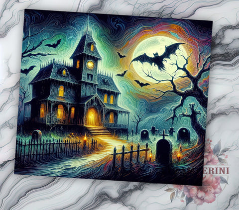 Halloween Haunted House 20oz Tumbler Wrap PNG, Spooky Fall Tumbler PNG Sublimation Design, Straight & Tapered Tumbler Wrap, Instant Digital Download Sublimation Li Zamperini 