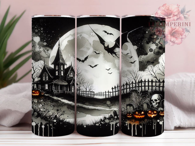 Halloween Haunted House 20oz Tumbler Wrap PNG, Spooky Fall Tumbler PNG Sublimation Design, Straight & Tapered Tumbler Wrap, Instant Digital Download Sublimation Li Zamperini 