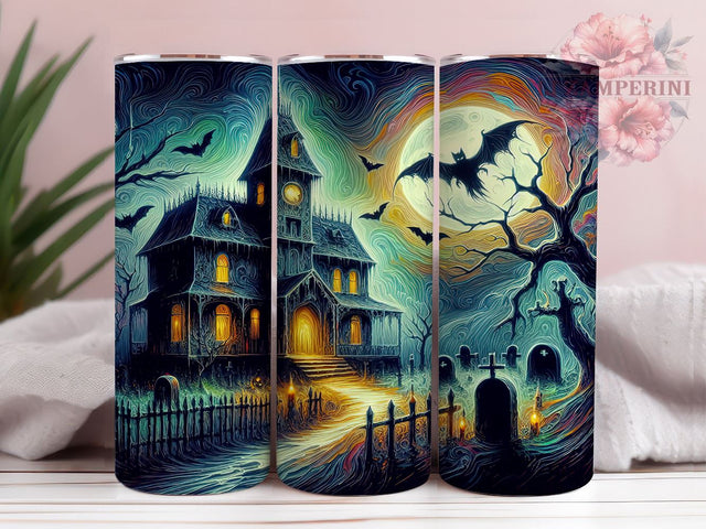 Halloween Haunted House 20oz Tumbler Wrap PNG, Spooky Fall Tumbler PNG Sublimation Design, Straight & Tapered Tumbler Wrap, Instant Digital Download Sublimation Li Zamperini 