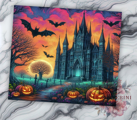 Halloween Haunted House 20oz Tumbler Wrap PNG, Spooky Halloween Tumbler PNG Sublimation Design, Straight & Tapered Tumbler Wrap, Instant Digital Download Sublimation Li Zamperini 