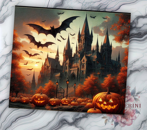 Halloween Haunted House 20oz Tumbler Wrap PNG, Spooky Halloween Tumbler PNG Sublimation Design, Straight & Tapered Tumbler Wrap, Instant Digital Download Sublimation Li Zamperini 