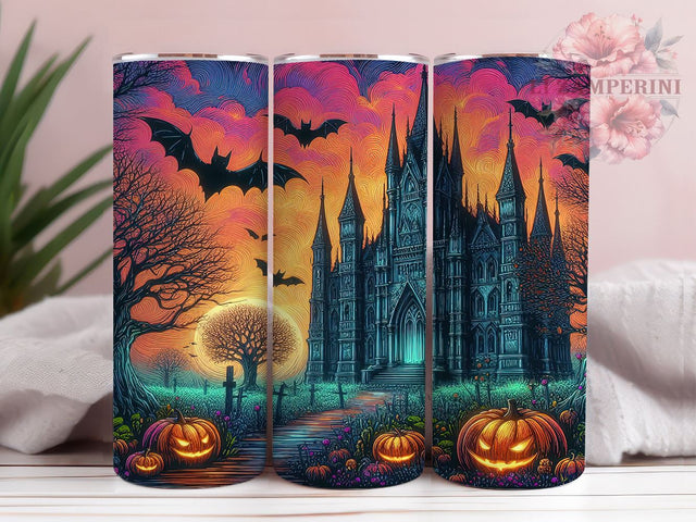 Halloween Haunted House 20oz Tumbler Wrap PNG, Spooky Halloween Tumbler PNG Sublimation Design, Straight & Tapered Tumbler Wrap, Instant Digital Download Sublimation Li Zamperini 