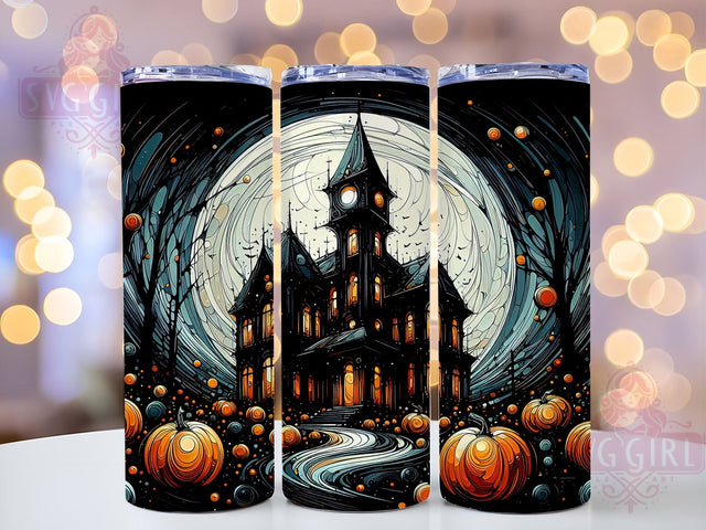 Halloween Haunted House 20oz Tumbler Wrap Sublimation Design, Straight Tapered Tumbler Wrap, Spooky Fall Tumbler Png, Instant Digital Download Sublimation SvggirlplusArt 