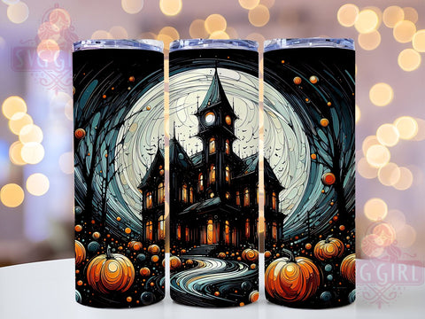 Halloween Haunted House 20oz Tumbler Wrap Sublimation Design, Straight Tapered Tumbler Wrap, Spooky Fall Tumbler Png, Instant Digital Download Sublimation SvggirlplusArt 