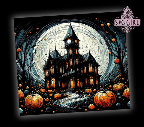 Halloween Haunted House 20oz Tumbler Wrap Sublimation Design, Straight Tapered Tumbler Wrap, Spooky Fall Tumbler Png, Instant Digital Download Sublimation SvggirlplusArt 