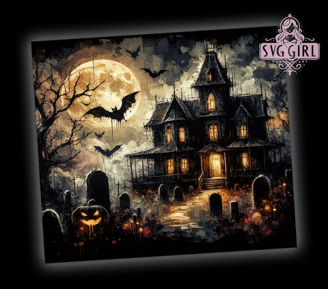 Halloween Haunted House 20oz Tumbler Wrap Sublimation Design, Straight Tapered Tumbler Wrap, Spooky Halloween Tumbler Png, Instant Digital Download Sublimation SvggirlplusArt 