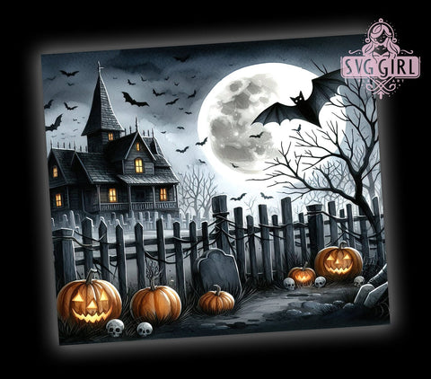Halloween Haunted House 20oz Tumbler Wrap Sublimation Design, Straight Tapered Tumbler Wrap, Spooky Halloween Tumbler Png, Instant Digital Download Sublimation SvggirlplusArt 