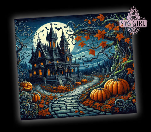 Halloween Haunted House 20oz Tumbler Wrap Sublimation Design, Straight Tapered Tumbler Wrap, Spooky Halloween Tumbler Png, Instant Digital Download Sublimation SvggirlplusArt 