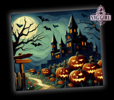 Halloween Haunted House 20oz Tumbler Wrap Sublimation Design, Straight Tapered Tumbler Wrap, Spooky Halloween Tumbler Png, Instant Digital Download Sublimation SvggirlplusArt 