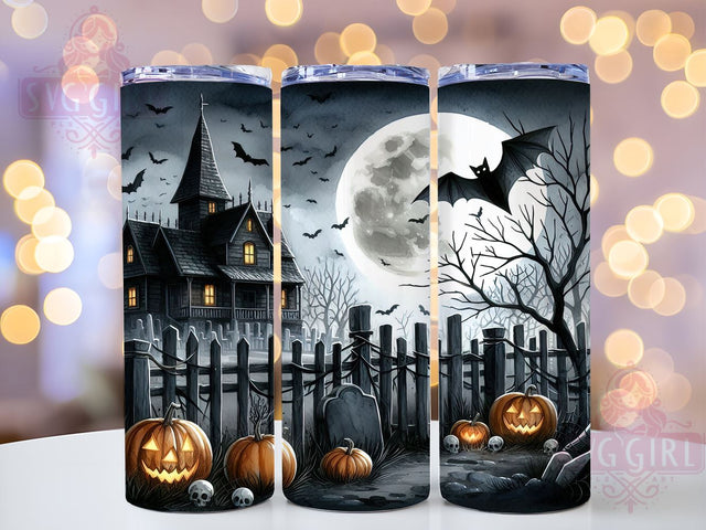 Halloween Haunted House 20oz Tumbler Wrap Sublimation Design, Straight Tapered Tumbler Wrap, Spooky Halloween Tumbler Png, Instant Digital Download Sublimation SvggirlplusArt 