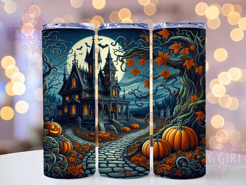 Halloween Haunted House 20oz Tumbler Wrap Sublimation Design, Straight Tapered Tumbler Wrap, Spooky Halloween Tumbler Png, Instant Digital Download Sublimation SvggirlplusArt 
