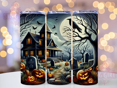 Halloween Haunted House 20oz Tumbler Wrap Sublimation Design, Straight Tapered Tumbler Wrap, Spooky Halloween Tumbler Png, Instant Digital Download Sublimation SvggirlplusArt 