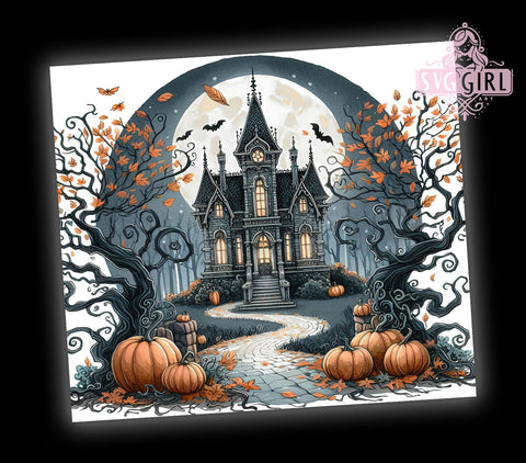 Halloween Haunted House 20oz Tumbler Wrap Sublimation Design, Straight Tapered Tumbler Wrap, Spooky Halloween Tumbler Png, Instant Digital Download Sublimation SvggirlplusArt 