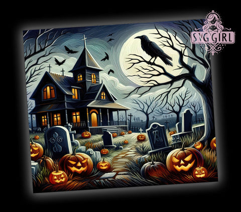 Halloween Haunted House 20oz Tumbler Wrap Sublimation Design, Straight Tapered Tumbler Wrap, Spooky Halloween Tumbler Png, Instant Digital Download Sublimation SvggirlplusArt 