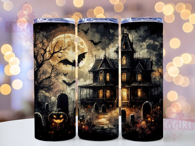 Halloween Haunted House 20oz Tumbler Wrap Sublimation Design, Straight Tapered Tumbler Wrap, Spooky Halloween Tumbler Png, Instant Digital Download Sublimation SvggirlplusArt 