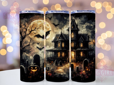 Halloween Haunted House 20oz Tumbler Wrap Sublimation Design, Straight Tapered Tumbler Wrap, Spooky Halloween Tumbler Png, Instant Digital Download Sublimation SvggirlplusArt 