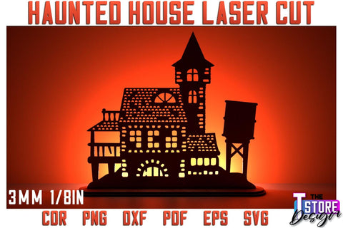 Halloween Haunted House Laser Cut Bundle | Halloween Design | Shadow Scene | CNC Files SVG The T Store Design 