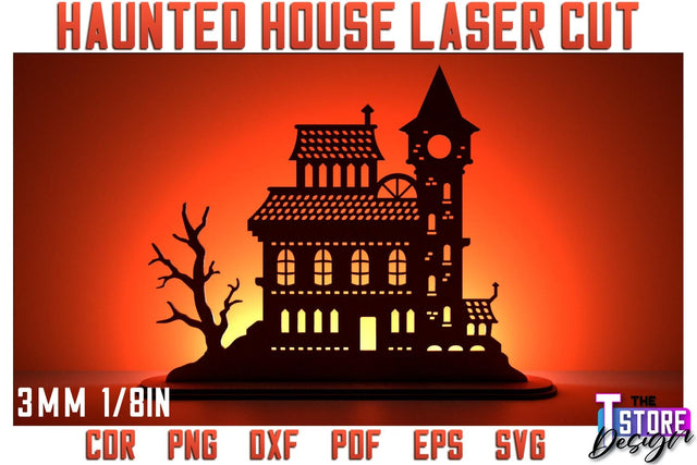 Halloween Haunted House Laser Cut | Halloween Design | Shadow Scene | CNC File SVG The T Store Design 