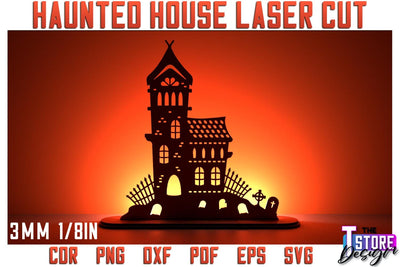 Halloween Haunted House Laser Cut | Halloween Design | Shadow Scene | CNC File SVG The T Store Design 