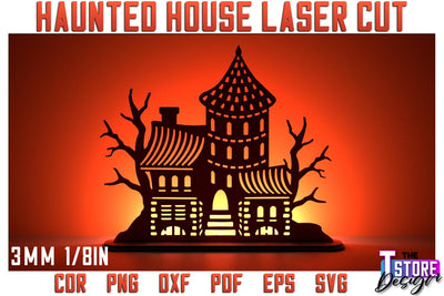 Halloween Haunted House Laser Cut | Halloween Design | Shadow Scene | CNC File SVG The T Store Design 