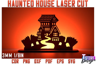 Halloween Haunted House Laser Cut | Halloween Design | Shadow Scene | CNC File SVG The T Store Design 