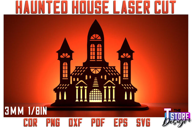 Halloween Haunted House Laser Cut | Halloween Design | Shadow Scene | CNC File SVG The T Store Design 