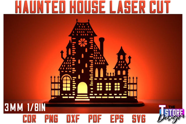 Halloween Haunted House Laser Cut | Halloween Design | Shadow Scene | CNC File SVG The T Store Design 